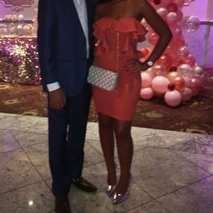 Sleeveless Peach dress with Side ruffles